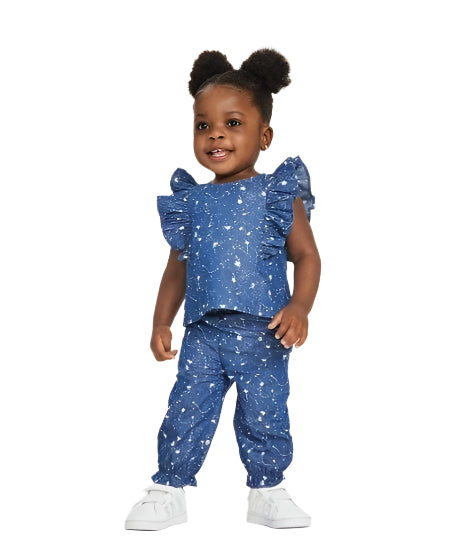 FIRST IMPRESSIONS Baby Girl 0-3 Month / Blue FIRST IMPRESSIONS - Baby - Girls 2-Pc. Splatter-Print Top & Pants Set