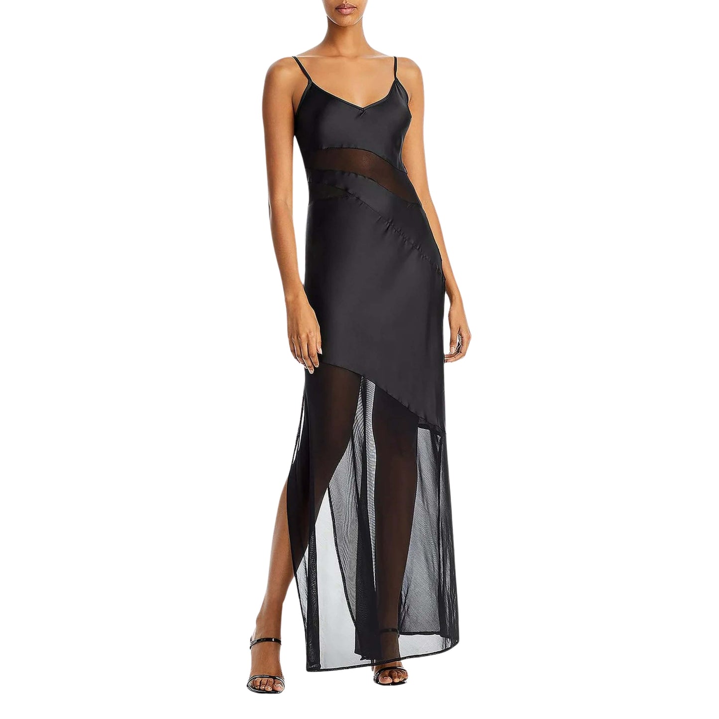 FRENCH CONNECTION Womens Dress S / Black FRENCH CONNECTION - Women's Satin Mesh Slip Dress
