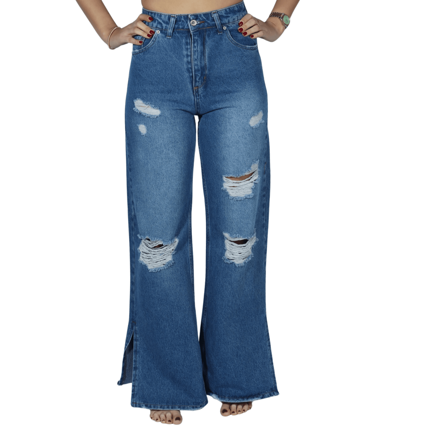 HAPPY PINK Womens Bottoms L / Blue / 42 HAPPY PINK - Two Open sides Jeans