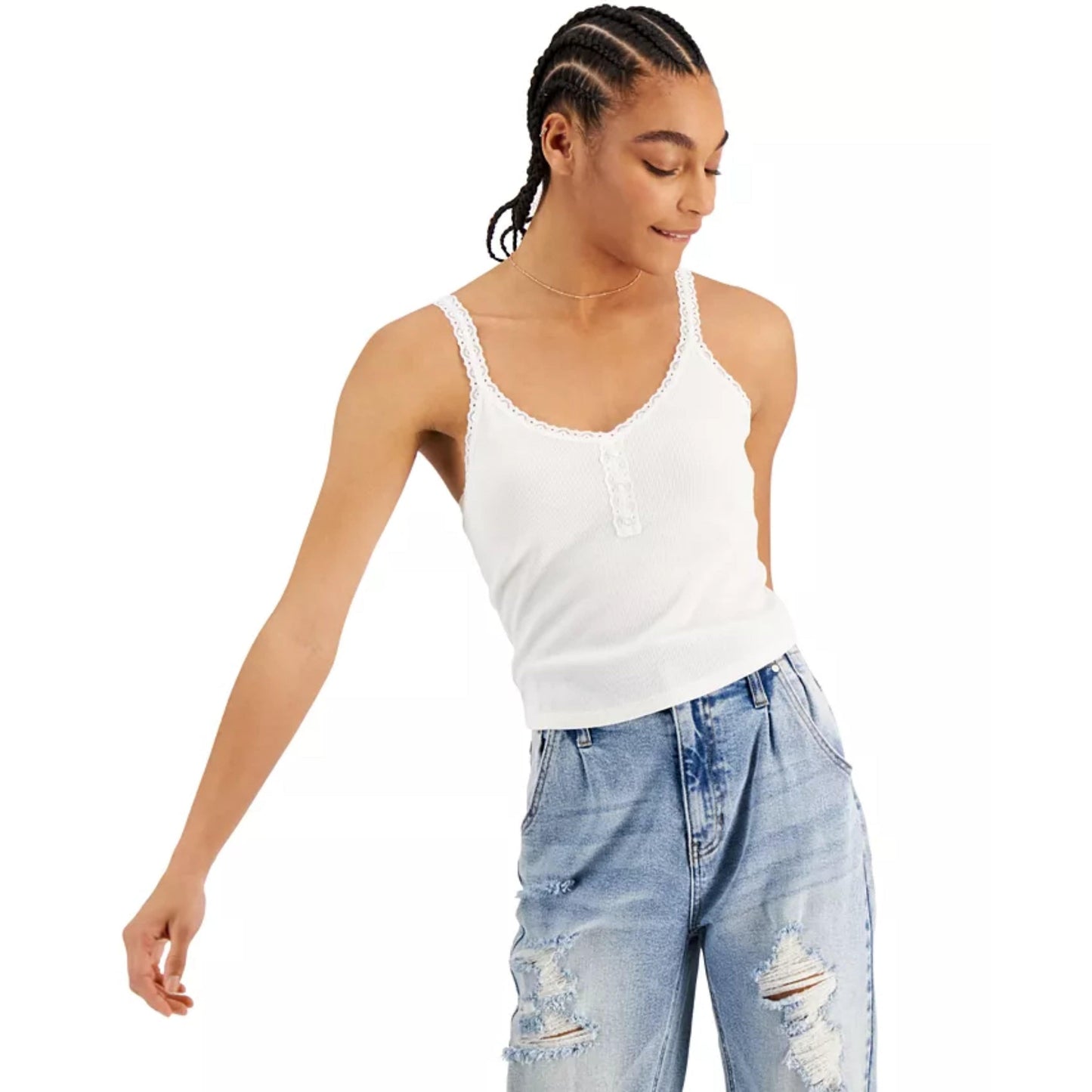 HIPPIE ROSE Womens Tops HIPPIE ROSE - Juniors' Ribbed Henley Tank Top