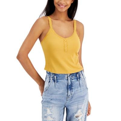 HIPPIE ROSE Womens Tops L / Yellow HIPPIE ROSE - Juniors' Ribbed Henley Tank Top