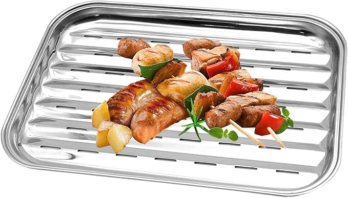 HOME DESIGN Barbecue & Accessories Silver HOME DESIGN - Stainless Steel Grill Pan, Rectangular Vegetable Grill