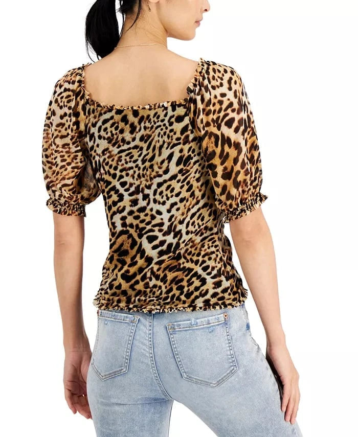 INC INTERNATIONAL CONCEPTS Womens Tops XS / Multi-Color INC INTERNATIONAL CONCEPTS - Puff-Sleeve Mesh Top,