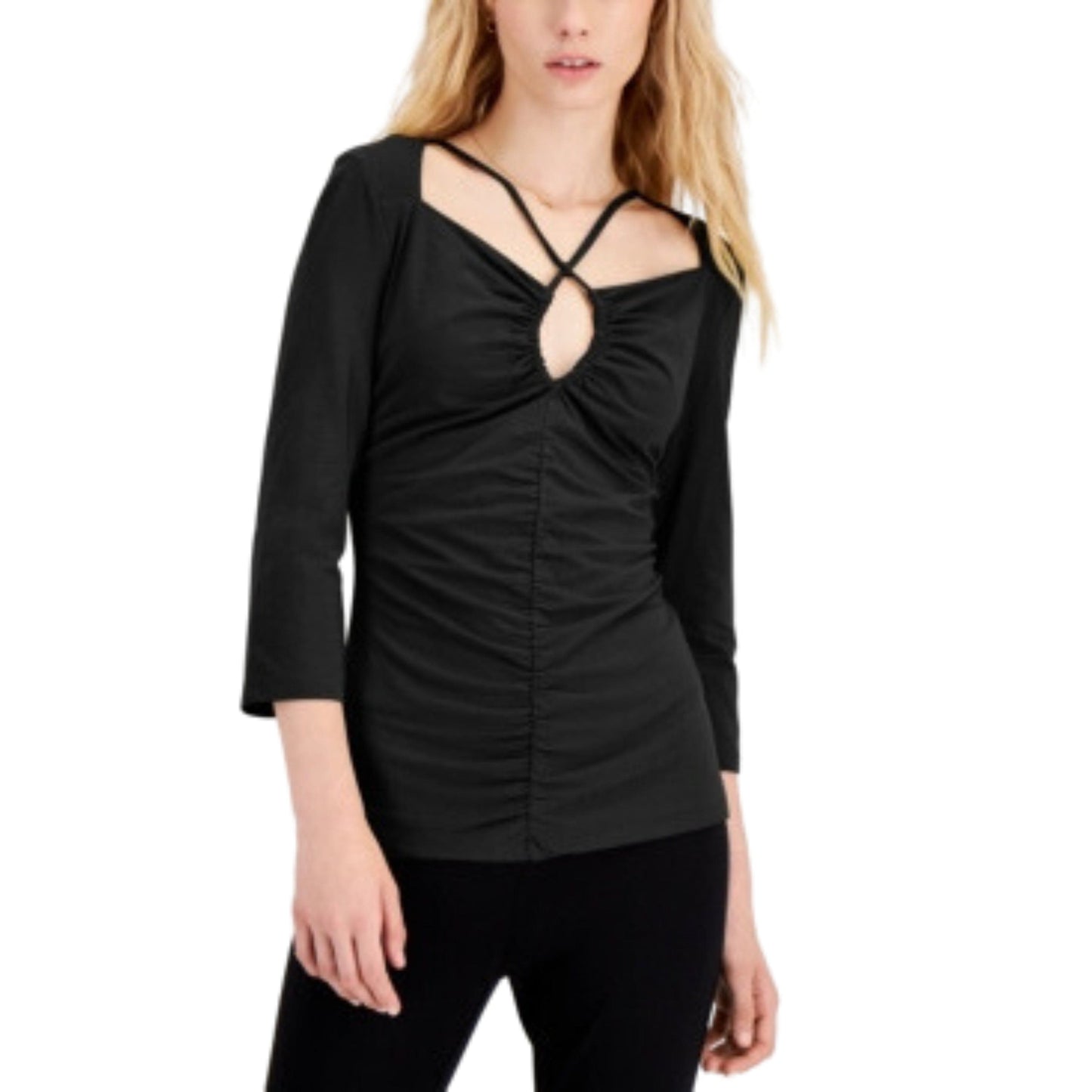 INC INTERNATIONAL CONCEPTS Womens Tops L / Black INC - Keyhole-Neck Top
