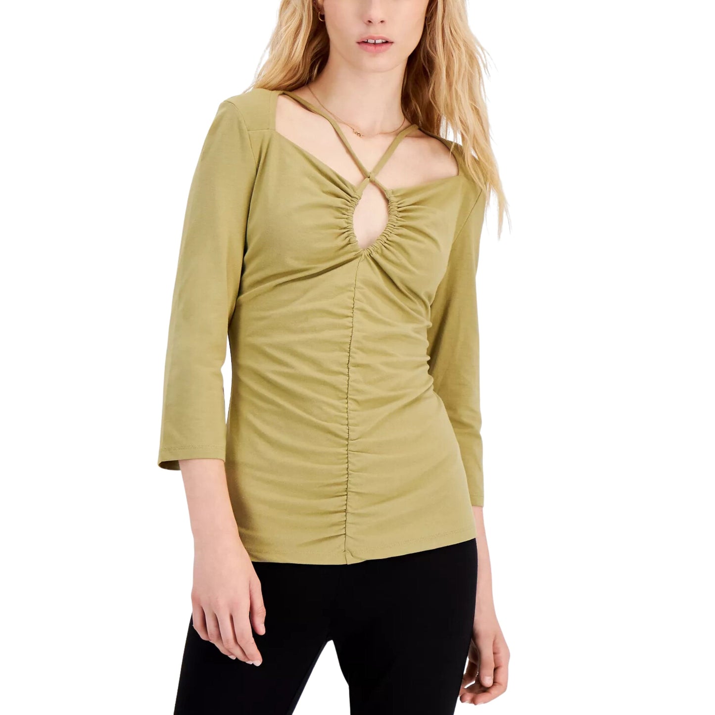 INC INTERNATIONAL CONCEPTS Womens Tops L / Green INC - Keyhole-Neck Top