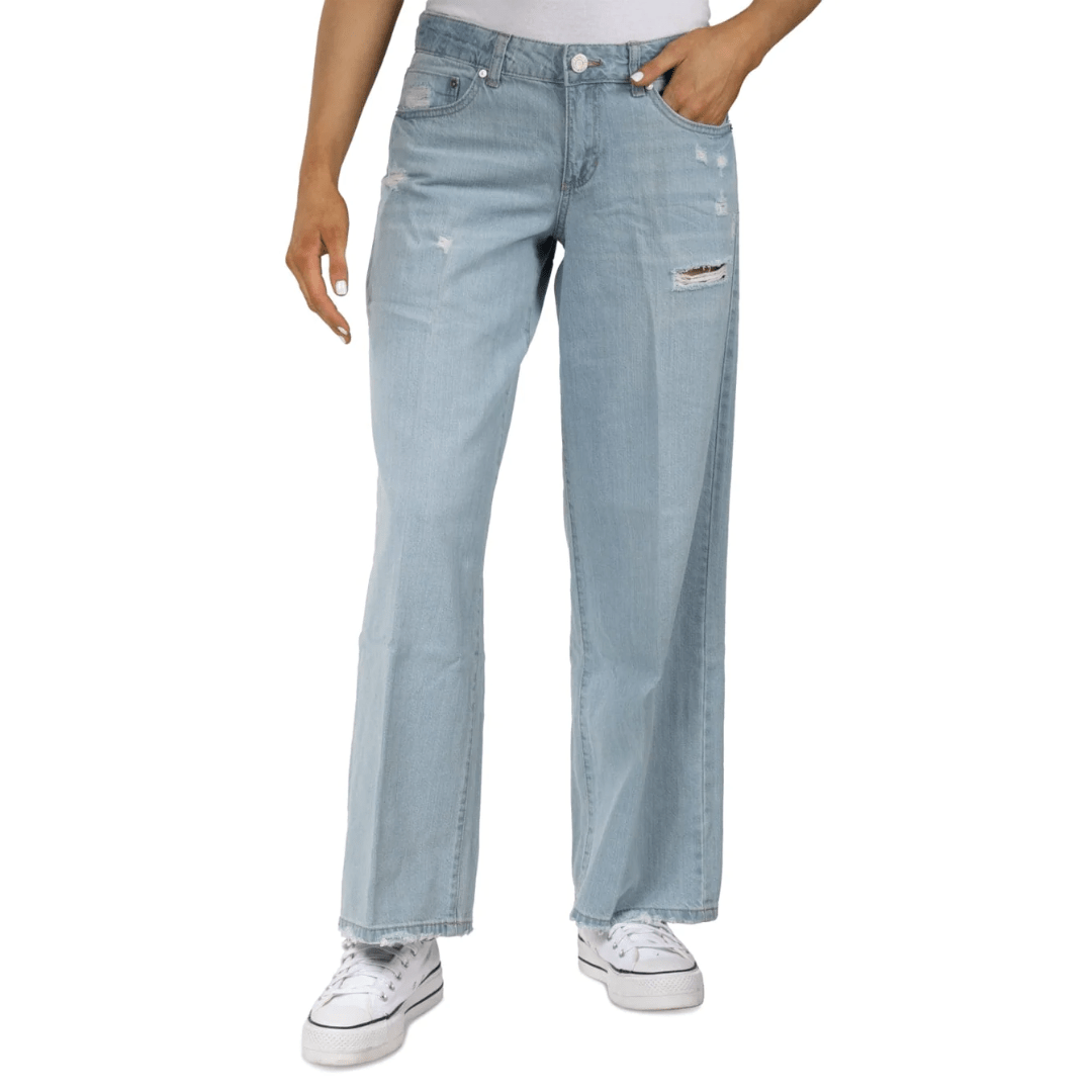 INDIGO REIN Womens Bottoms INDIGO REIN - Distressed Wide-Leg Jeans