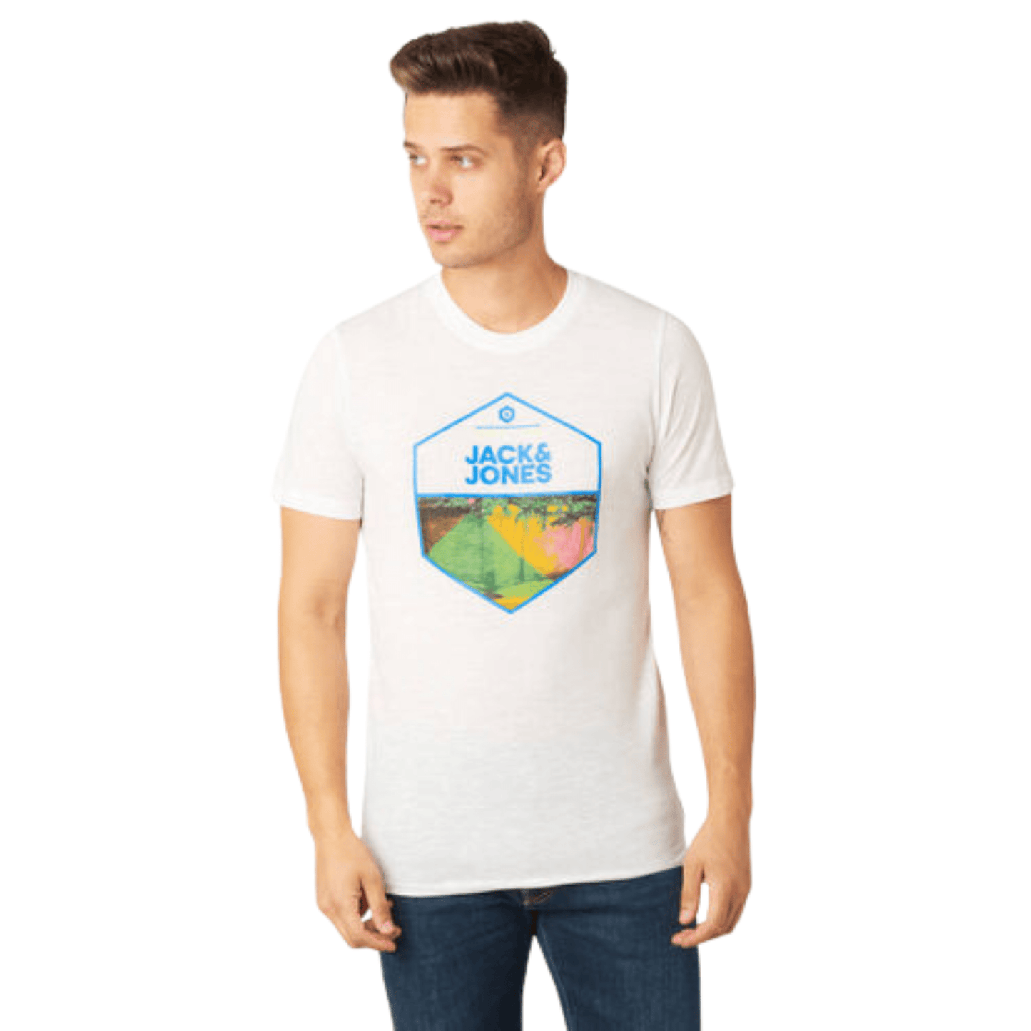 JACK & JONES Mens Tops L / White JACK & JONES - T-Shirt Melange Front-Print