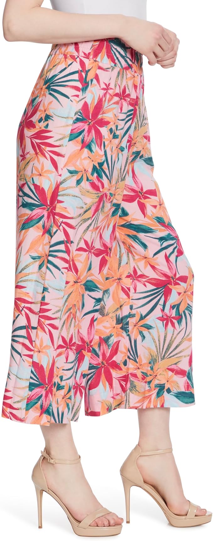 JESSICA SIMPSON Womens Bottoms XL / Multi-Color JESSICA SIMPSON - Pull on Elastic Waist Cropped Floral Wide Leg