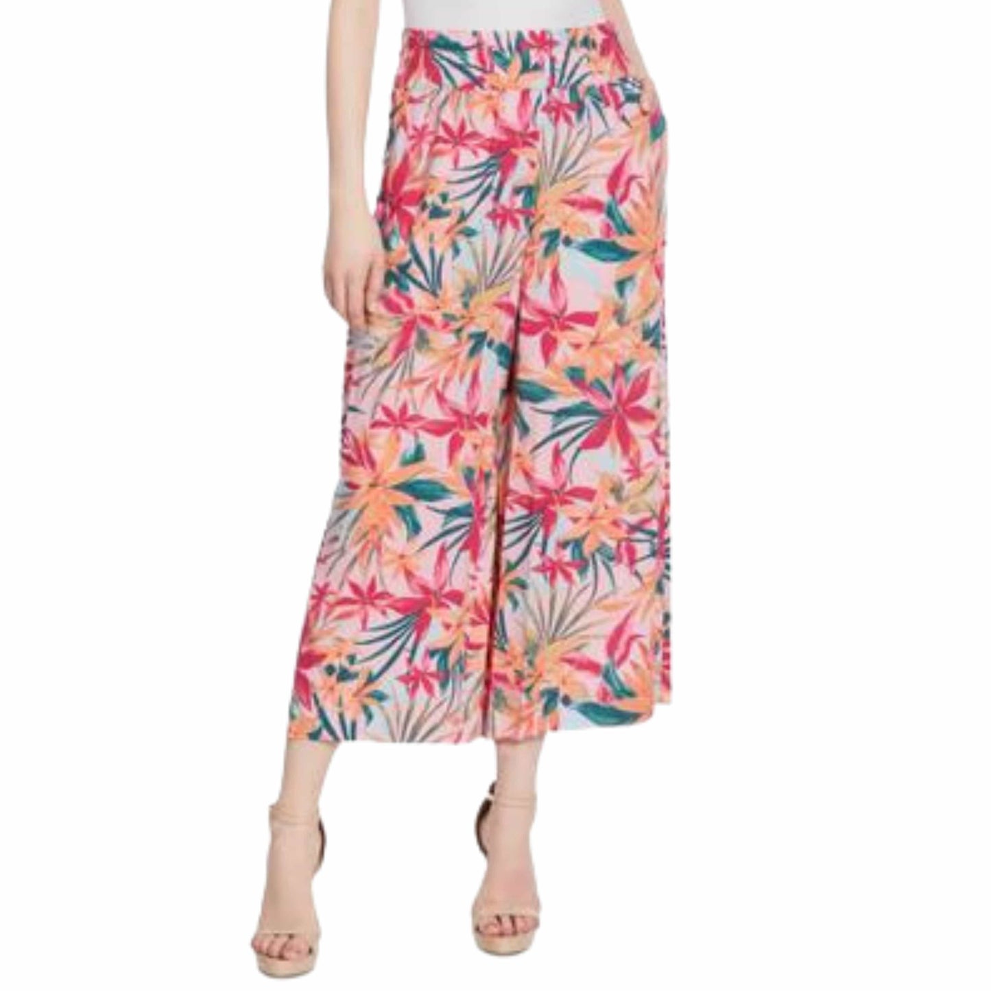 JESSICA SIMPSON Womens Bottoms XL / Multi-Color JESSICA SIMPSON - Pull on Elastic Waist Cropped Floral Wide Leg