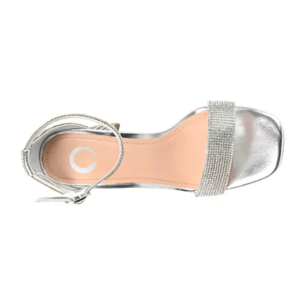 JOURNEE COLLECTION Womens Shoes 40 / Silver JOURNEE COLLECTION - Open Toe High Block Heel Pumps