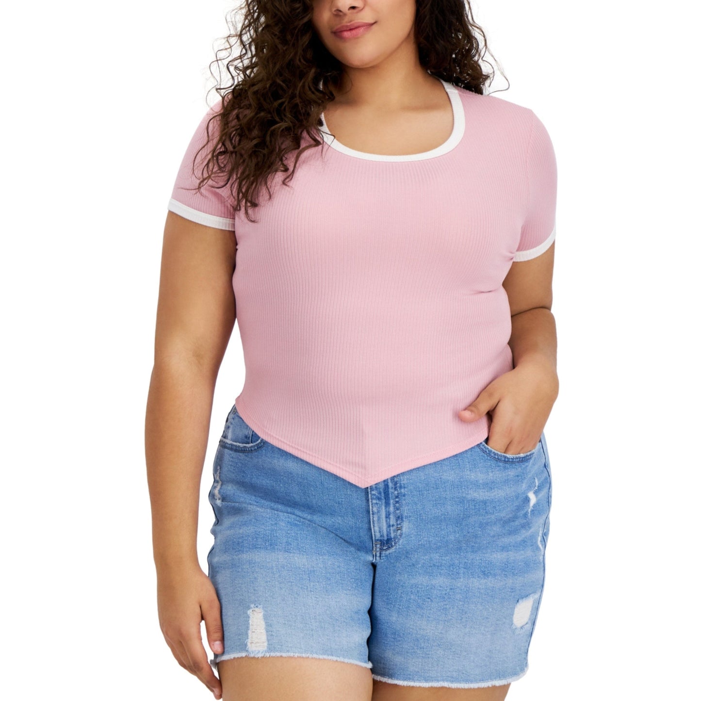 JUST POLLY Womens Tops XXXL / Pink JUST POLLY - Asymmetrical-Hem Ringer T-Shirt
