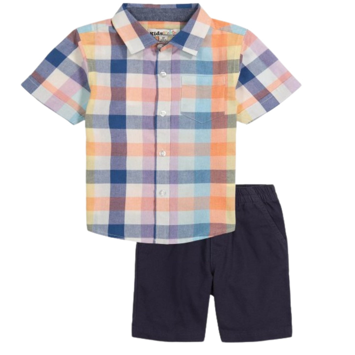 KIDS HEADQUARTERS Boys Set 4 Years / Multi-Color KIDS HEADQUARTERS - KIDS - 2 Piece Short Sleeve Check Pattern Shirt and Twill Shorts Set