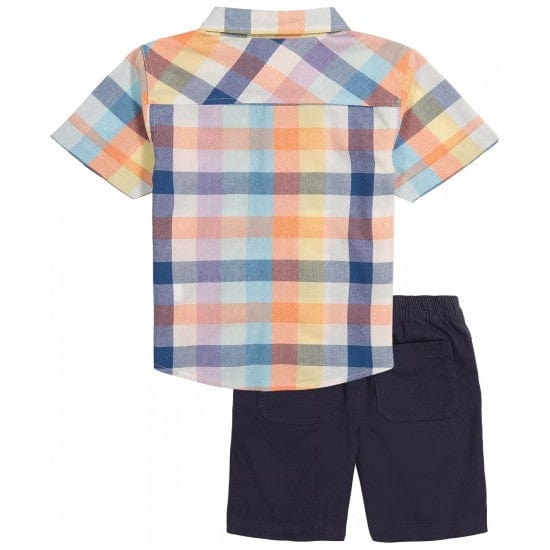 KIDS HEADQUARTERS Boys Set 4 Years / Multi-Color KIDS HEADQUARTERS - KIDS - 2 Piece Short Sleeve Check Pattern Shirt and Twill Shorts Set