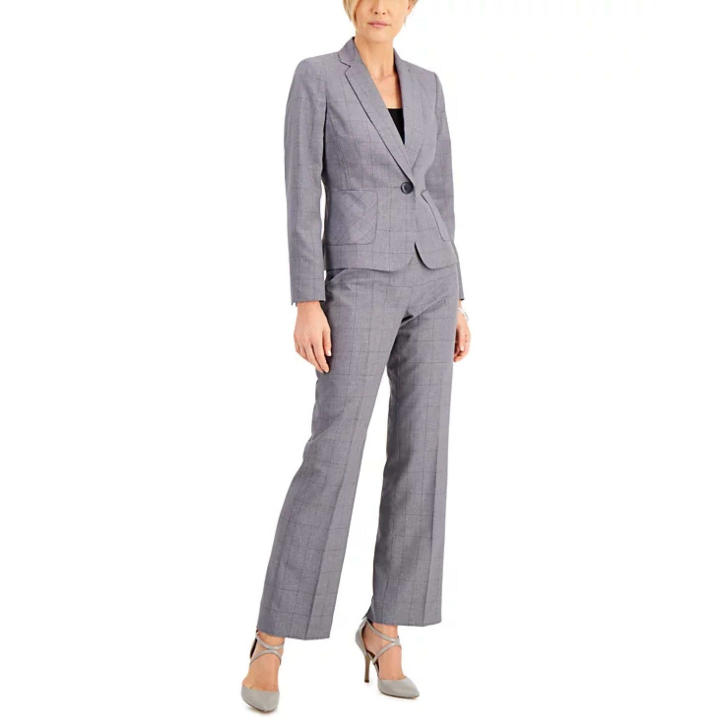 LE SUIT Womens Jackets Petite L / Grey LE SUIT - Collar Neck Blazer