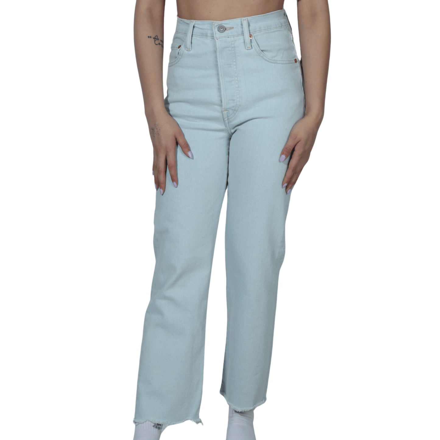 LEVI'S Womens Bottoms S / Light blue / 27 LEVI'S - Simple distressed hem leg denim pants