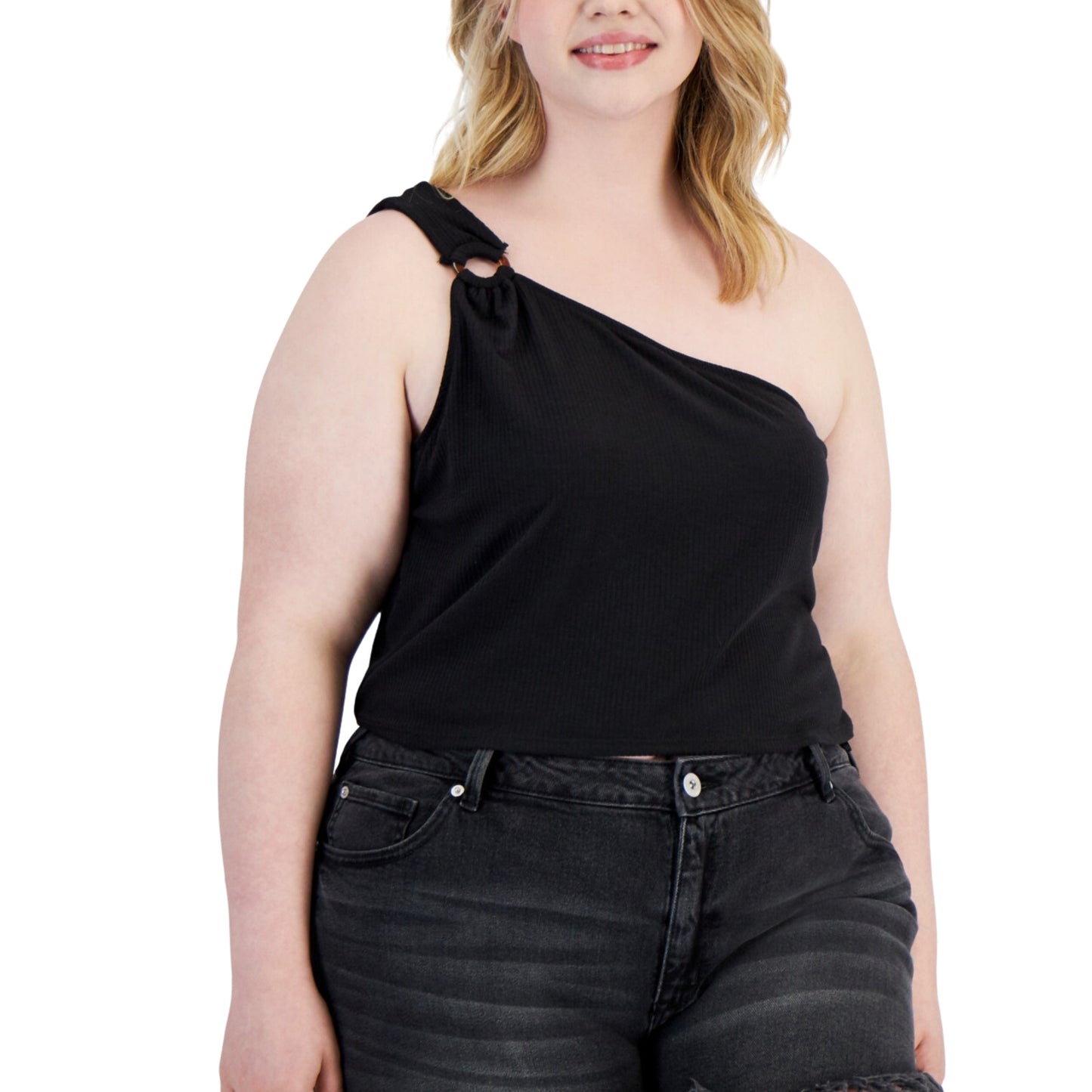LOVE FIRE Womens Tops XXXL / Black LOVE FIRE - Plus Size One-Shoulder Ring Tank