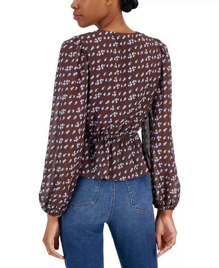 LUCY PARIS Womens Tops XS / Brown LUCY PARIS - Freja Tie-Front Peplum Top