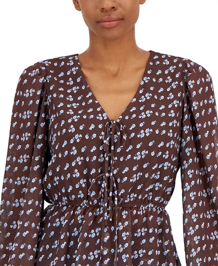 LUCY PARIS Womens Tops XS / Brown LUCY PARIS - Freja Tie-Front Peplum Top