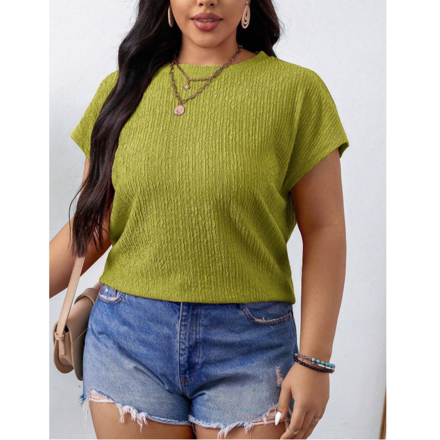 SHEIN - Casual Loose Fit Crew Neck Batwing Sleeve Blouse