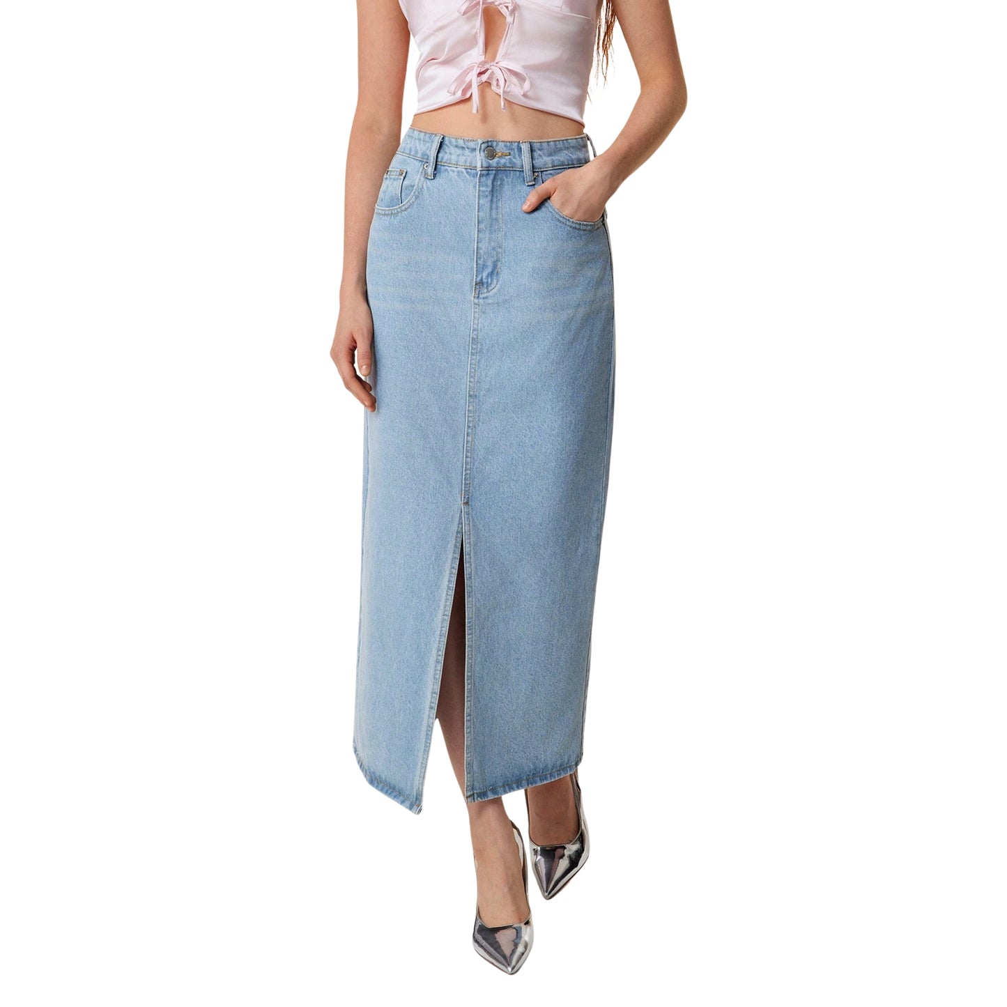 SHEIN - Casual A-Line Long Denim Skirt