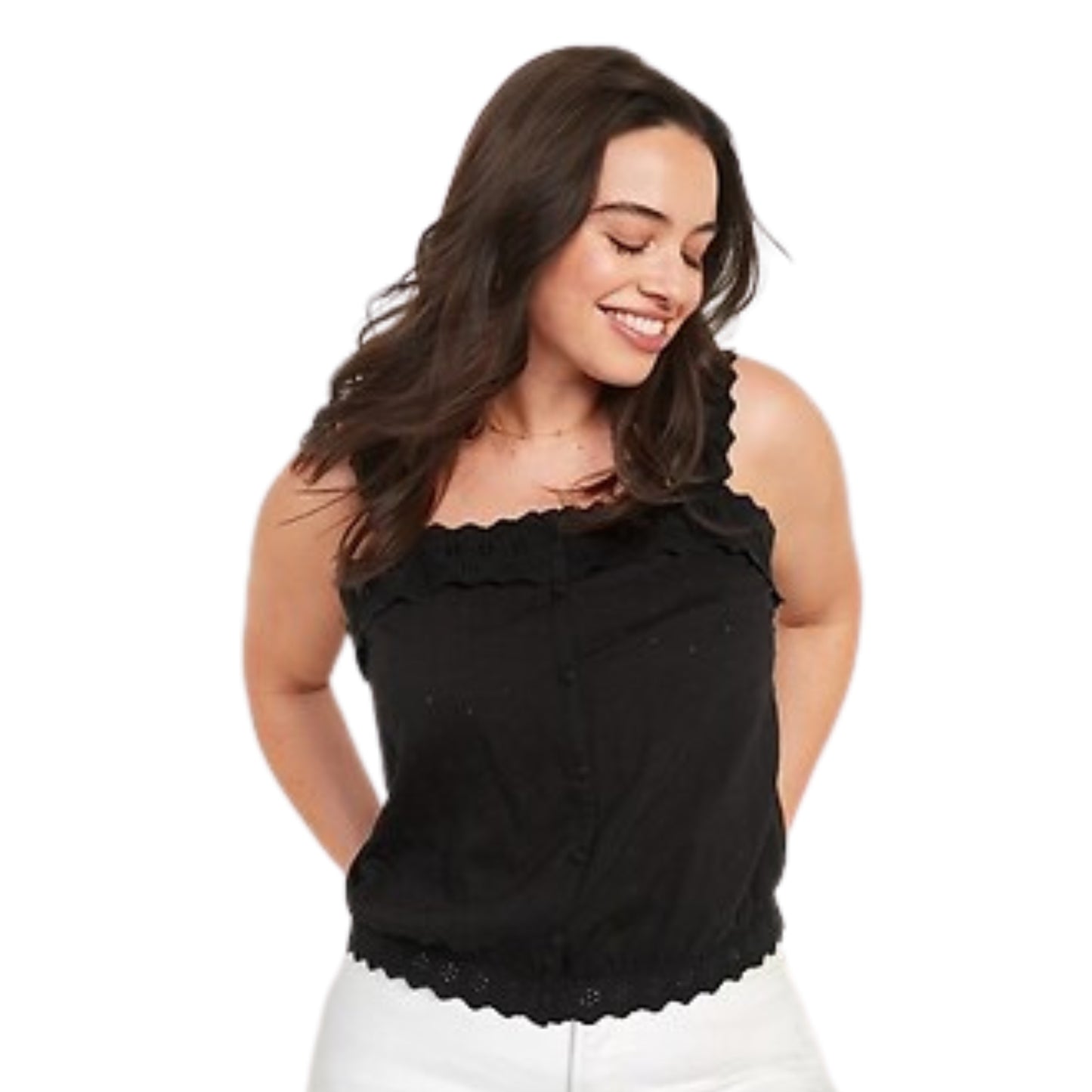 OLD NAVY - Scalloped Embroidered Button-Down Cami Blouse