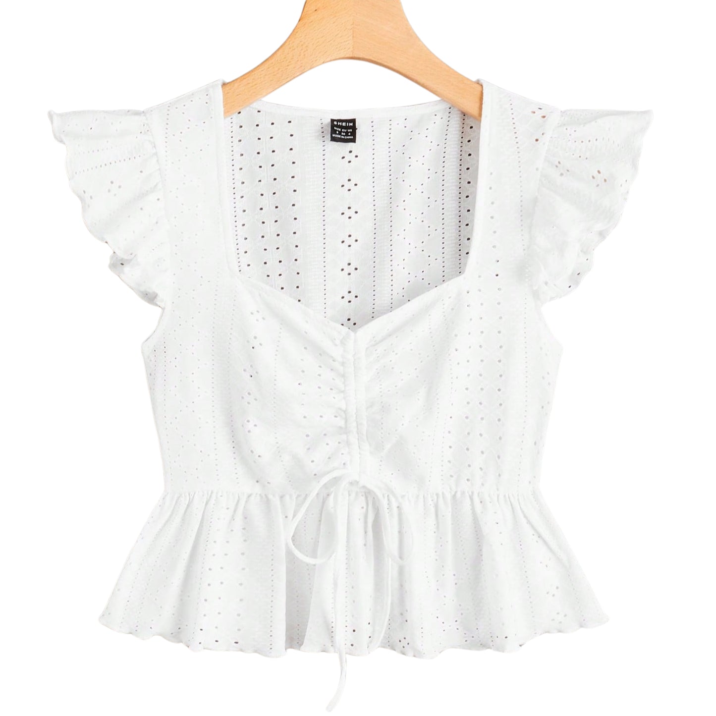 SHEIN - Butterfly Sleeve Drawstring Peplum Schiffy Blouse