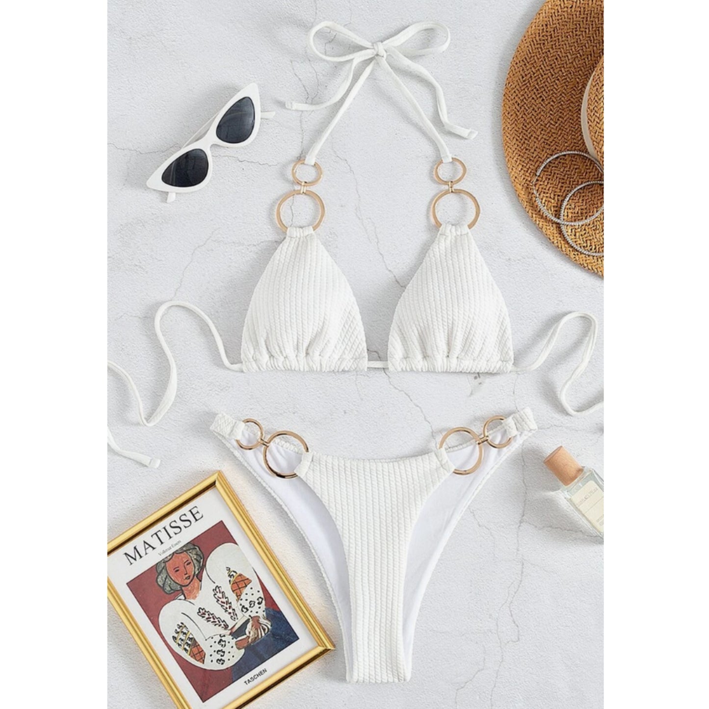 SHEIN - Swim Tight Bikini Set Ring Tie Halter Triangle Bra & Thong Panty Bottoms