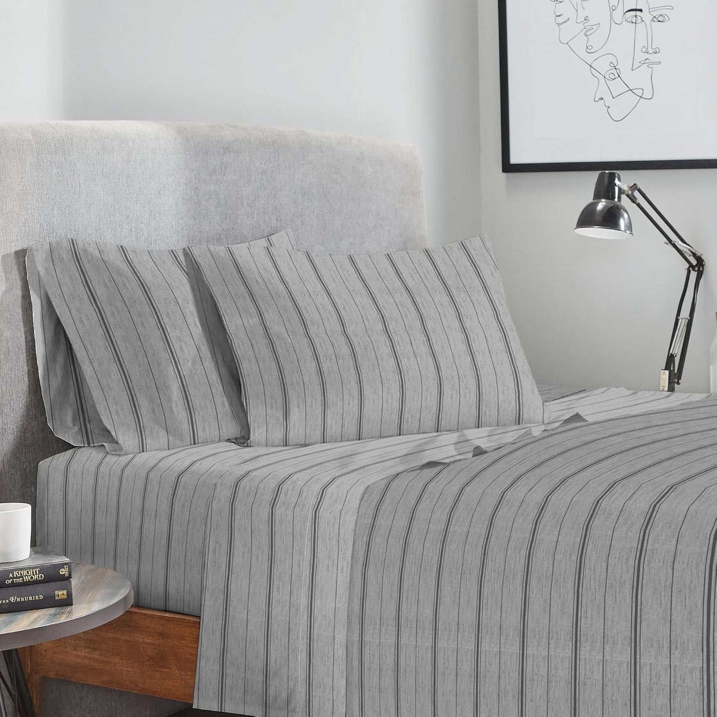 MACARON Sheet Sets Full / Grey MACARON - Printed Pattern Peached Cotton Percale Melange Sheet Set Minimal