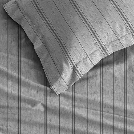 MACARON Sheet Sets Full / Grey MACARON - Printed Pattern Peached Cotton Percale Melange Sheet Set Minimal