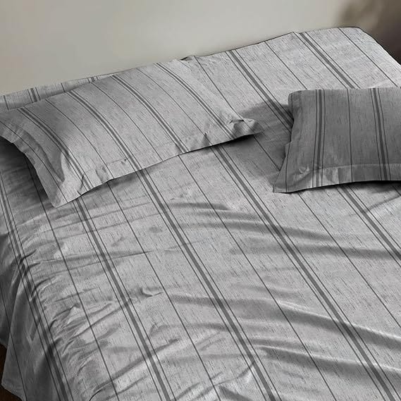 MACARON Sheet Sets Full / Grey MACARON - Printed Pattern Peached Cotton Percale Melange Sheet Set Minimal