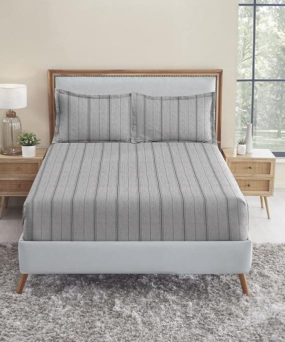 MACARON Sheet Sets Full / Grey MACARON - Printed Pattern Peached Cotton Percale Melange Sheet Set Minimal