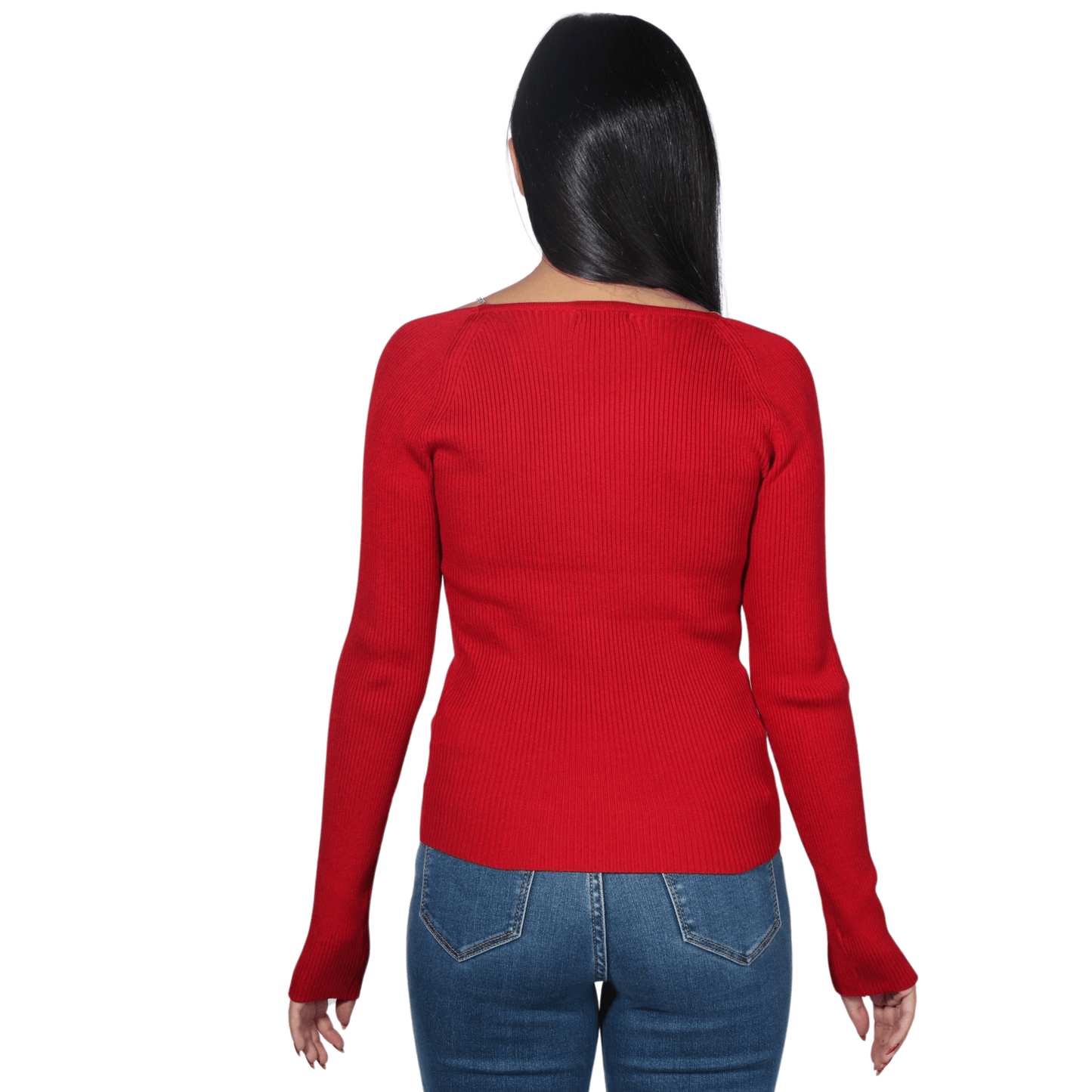 MOEWY Womens Tops S / Red MOEWY - Long sleeve heart neckline blouse