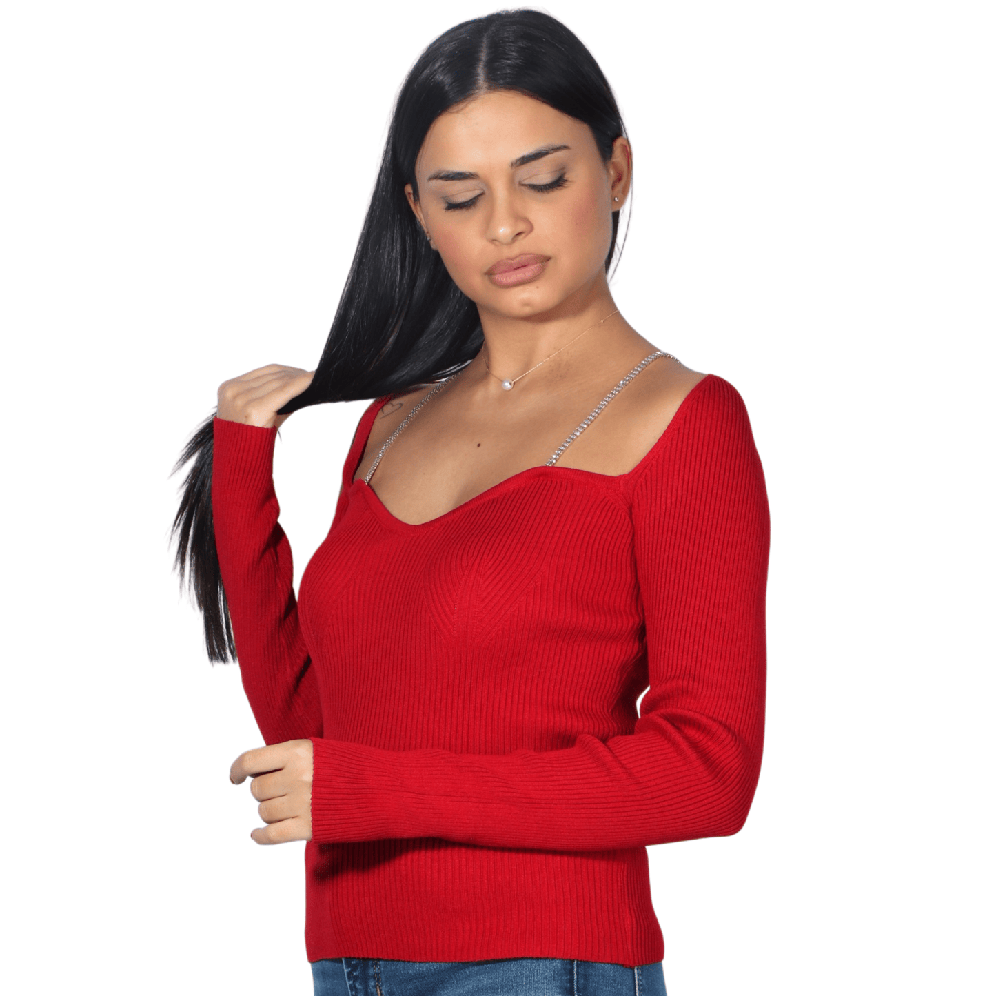 MOEWY Womens Tops S / Red MOEWY - Long sleeve heart neckline blouse