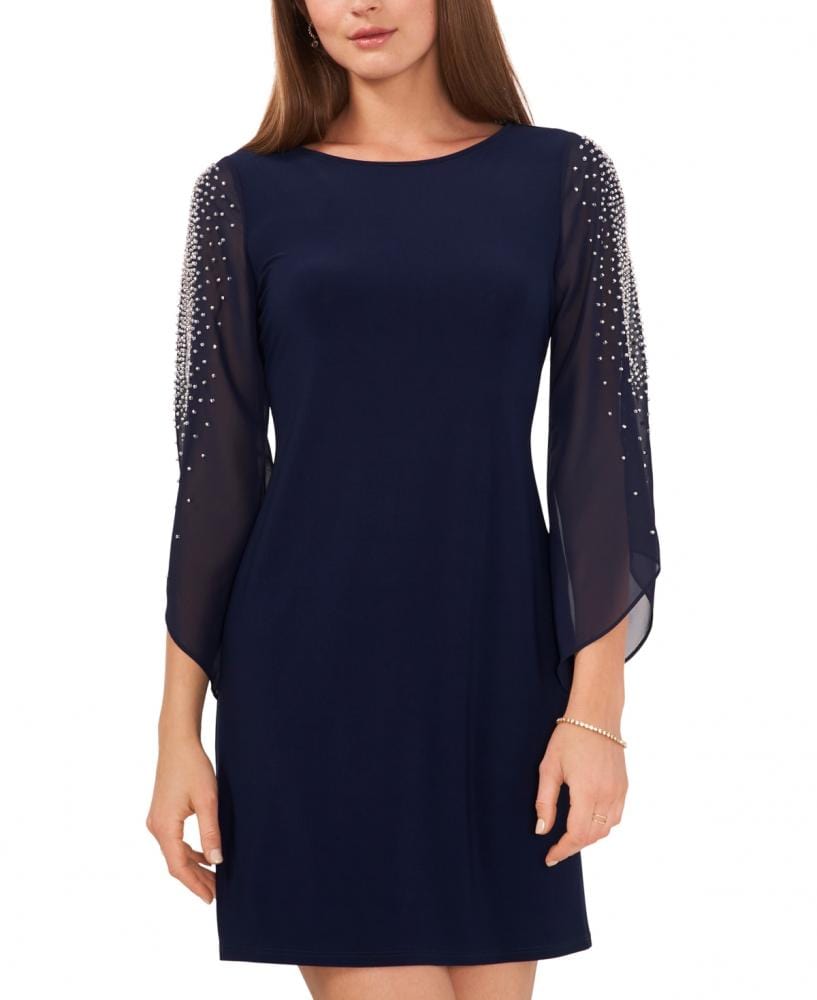 MSK Womens Dress M / Navy MSK - Women's Beaded Shift Split Sleeve