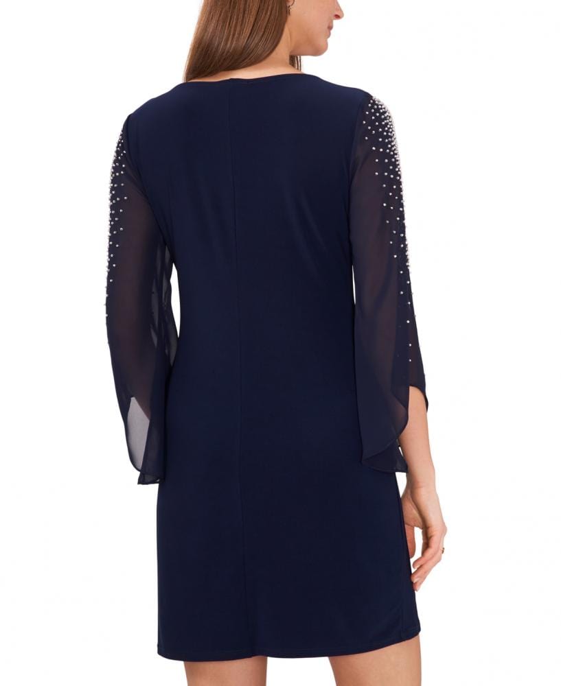 MSK Womens Dress M / Navy MSK - Women's Beaded Shift Split Sleeve