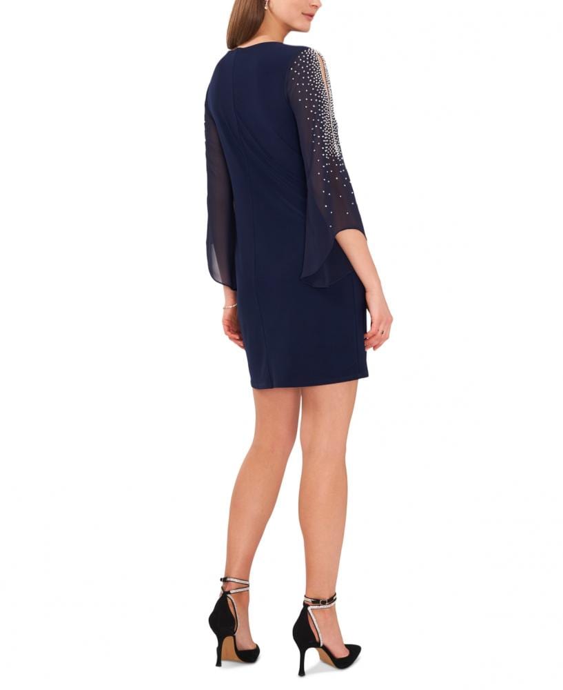 MSK Womens Dress M / Navy MSK - Women's Beaded Shift Split Sleeve