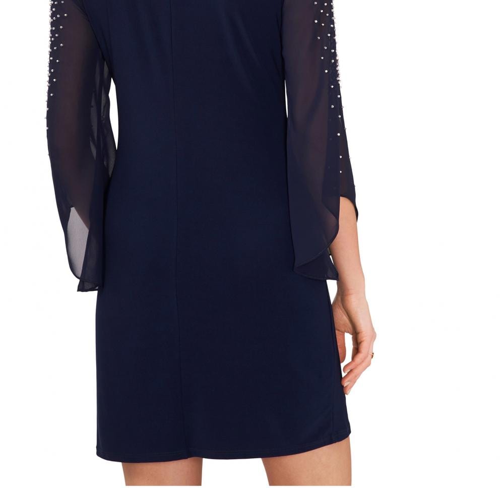 MSK Womens Dress M / Navy MSK - Women's Beaded Shift Split Sleeve