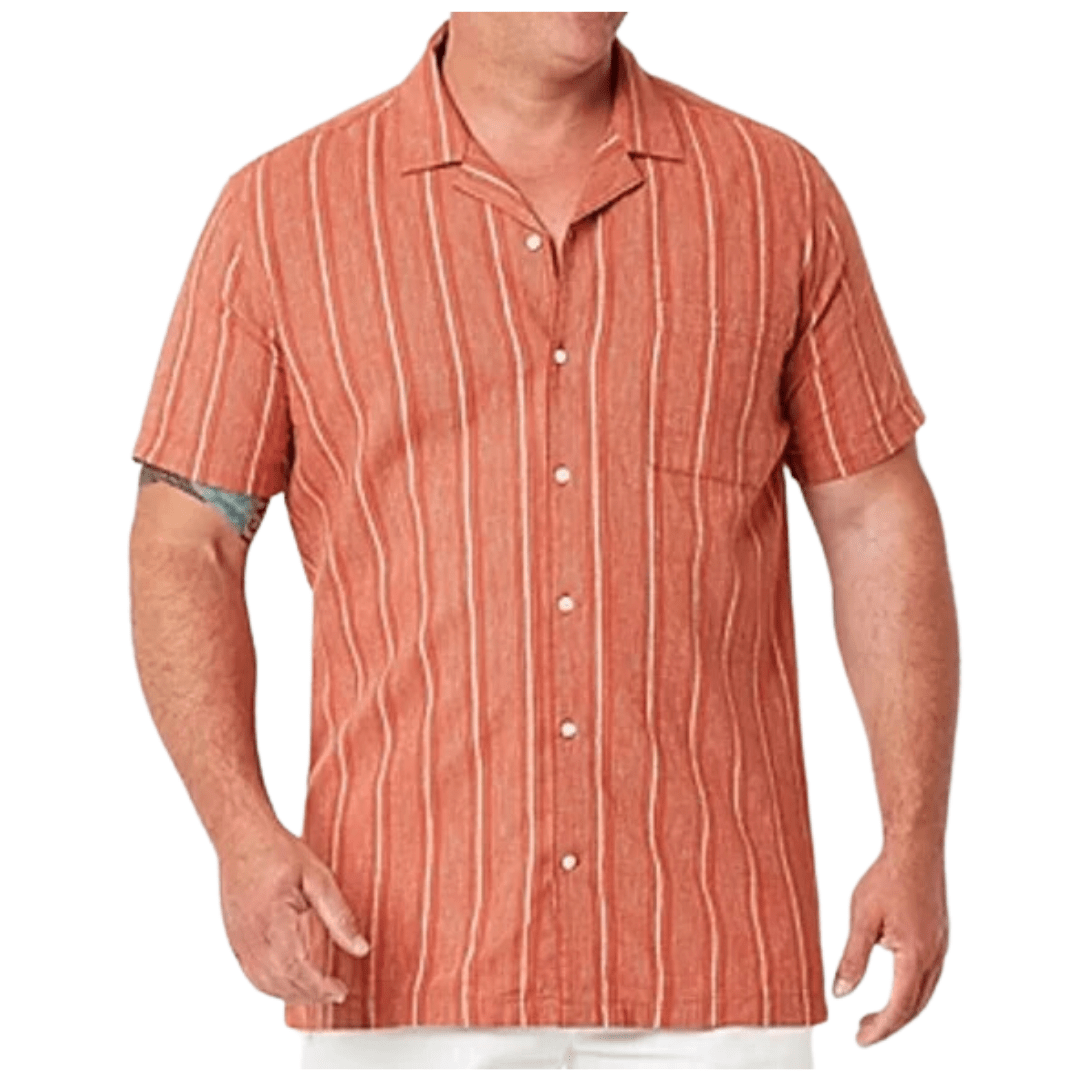 MUTUAL WEAVE Mens Tops S / Multi-Color MUTUAL WEAVE - Regular Fit Short Sleeve Striped Button-Down Shirt
