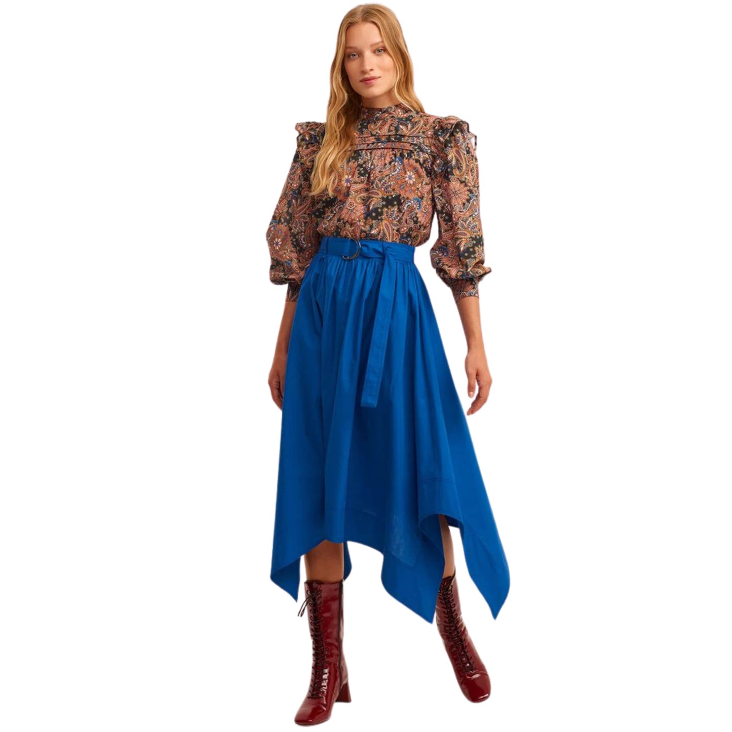 OXXO Womens Bottoms OXXO - Belt Detailed Asymmetrical Midi Skirt