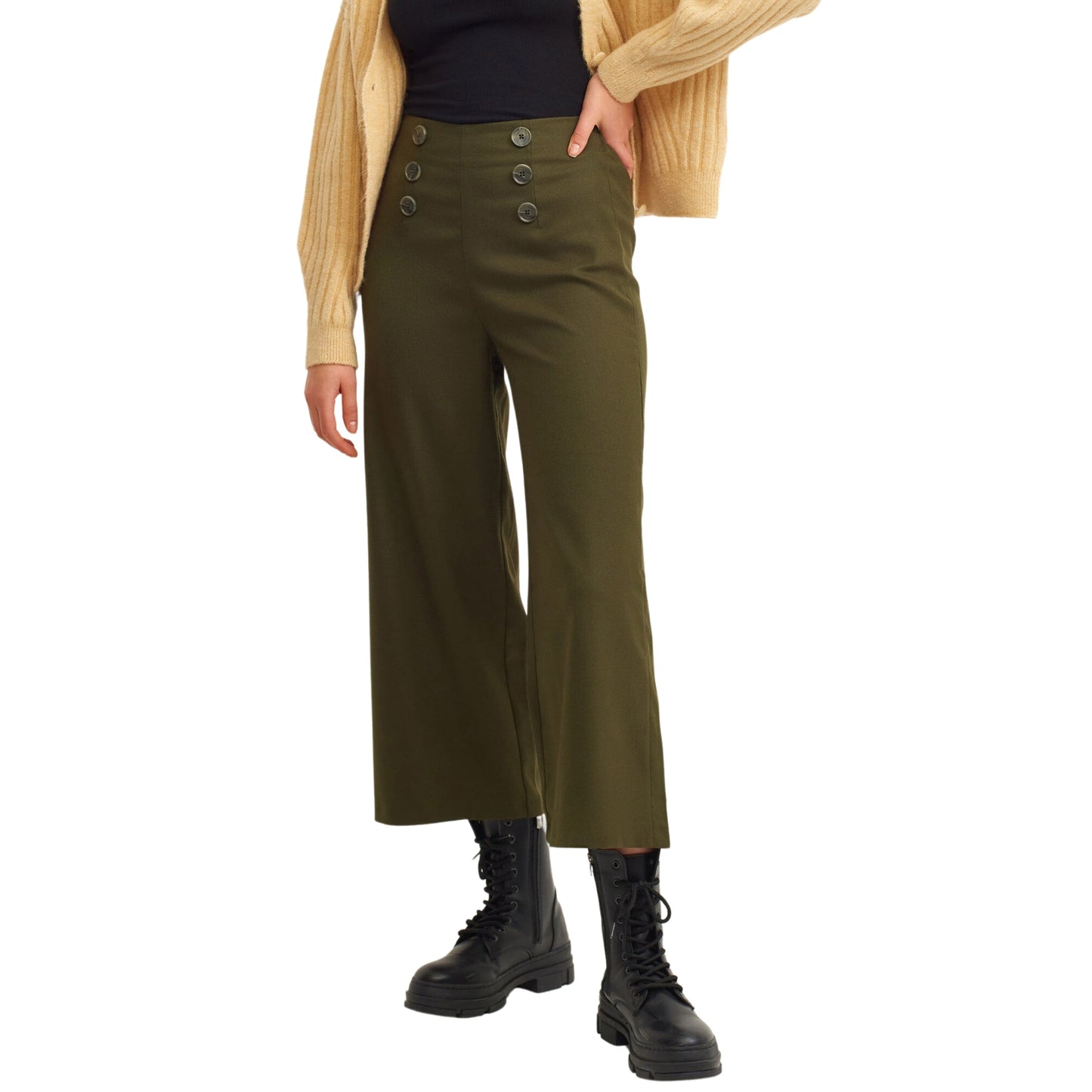 OXXO Womens Bottoms OXXO - Green Buttoned Culotte Pants