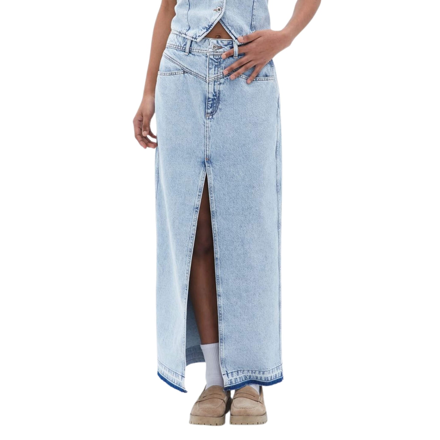 OXXO Womens Bottoms XS / Blue OXXO - High Rise Long Denim Skirt