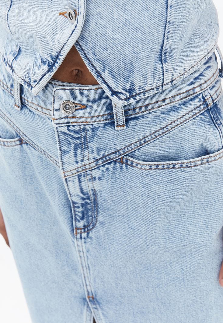 OXXO Womens Bottoms XS / Blue OXXO - High Rise Long Denim Skirt