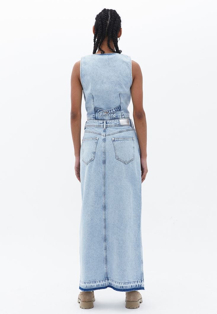 OXXO Womens Bottoms XS / Blue OXXO - High Rise Long Denim Skirt