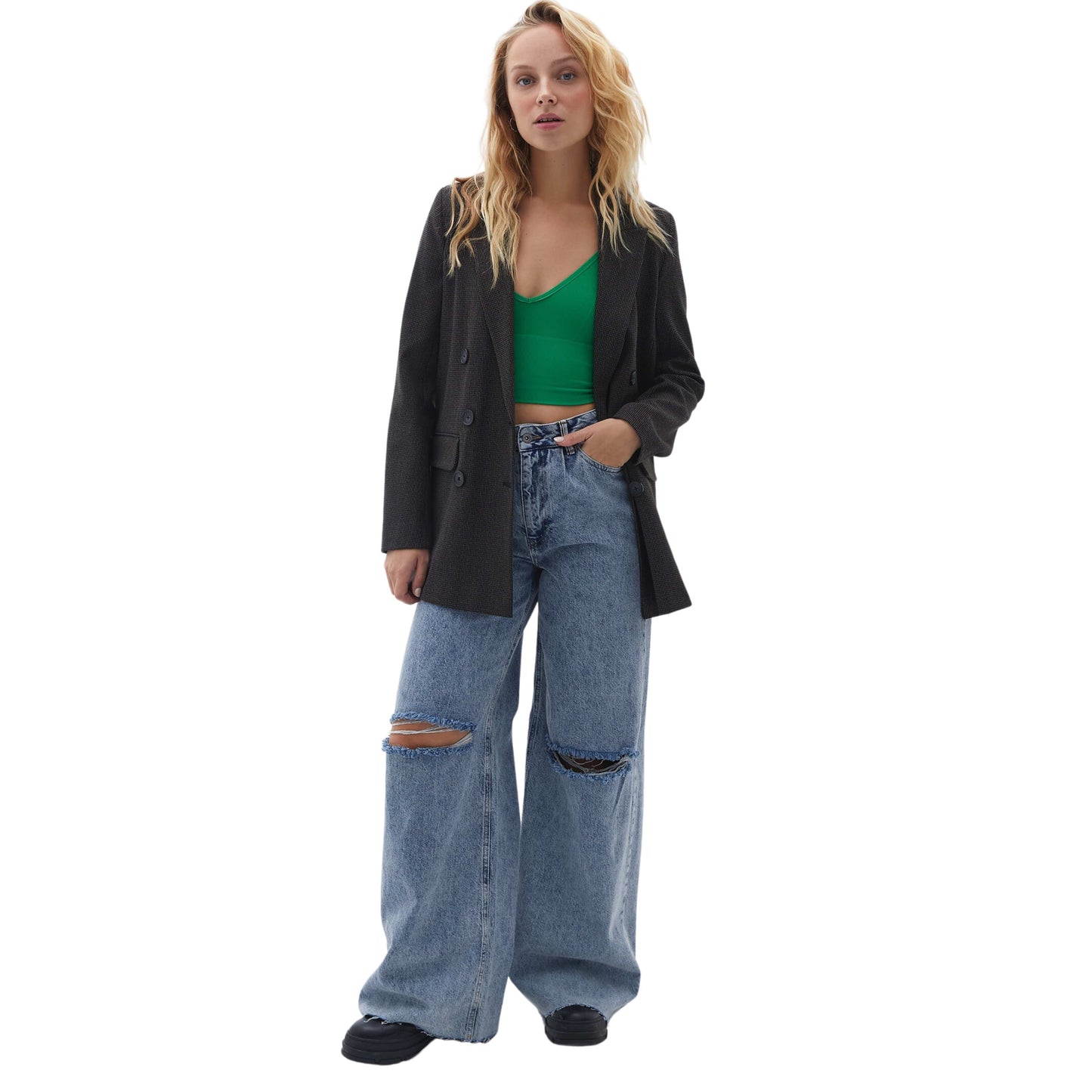 OXXO Womens Bottoms M / Blue / 29 OXXO - High Waist Baggy-Fit Trousers