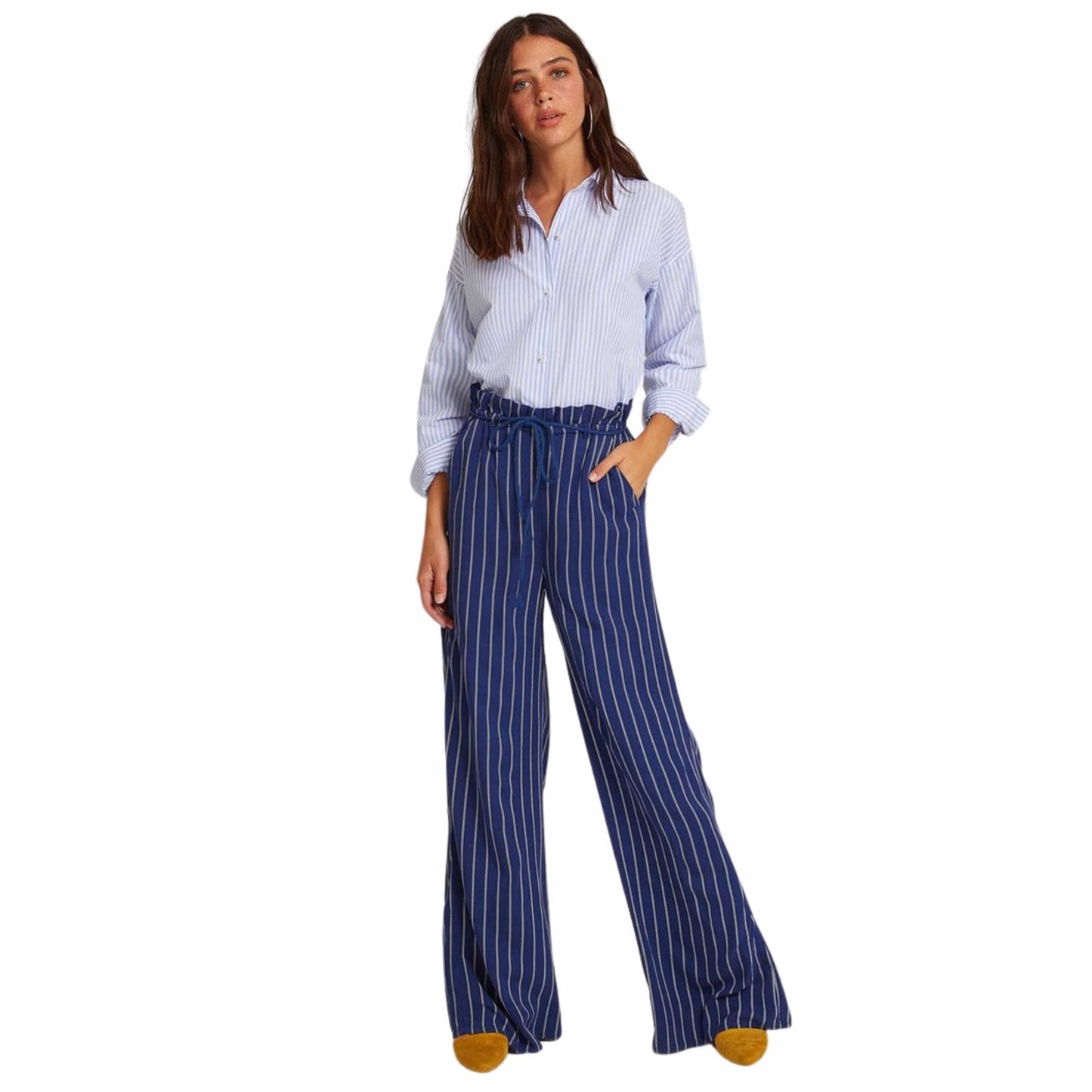 OXXO Womens Bottoms M / Navy OXXO - Mixed Stripe Patterned Pants with Details