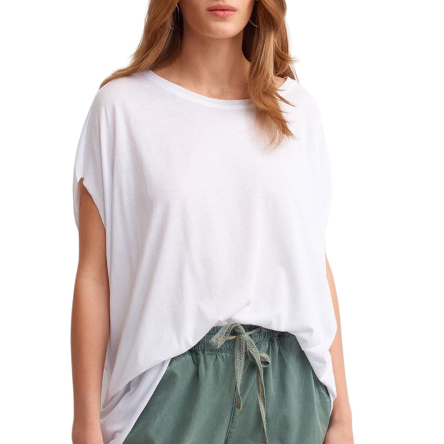 OXXO Womens Tops One Size / White OXX0 - White Boat Neck Oversize Soft Touch T-Shirt