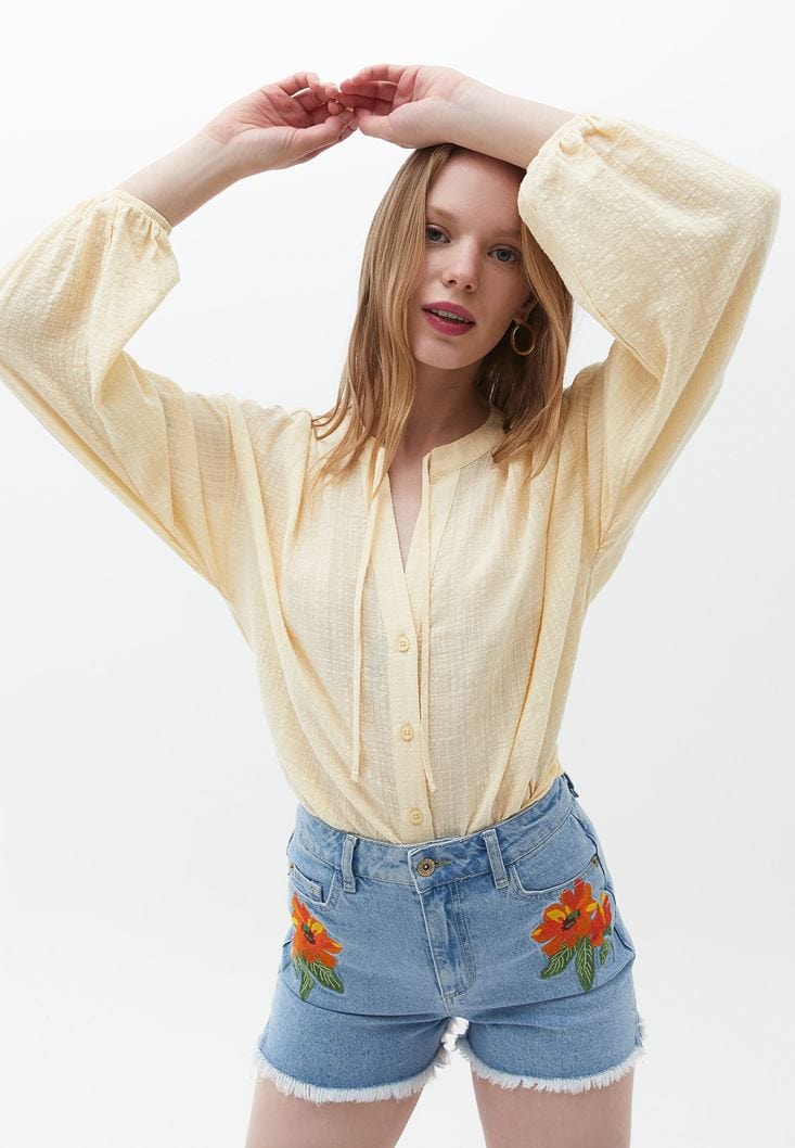 OXXO Womens Tops OXXO - Balloon Sleeve Tied Shirt