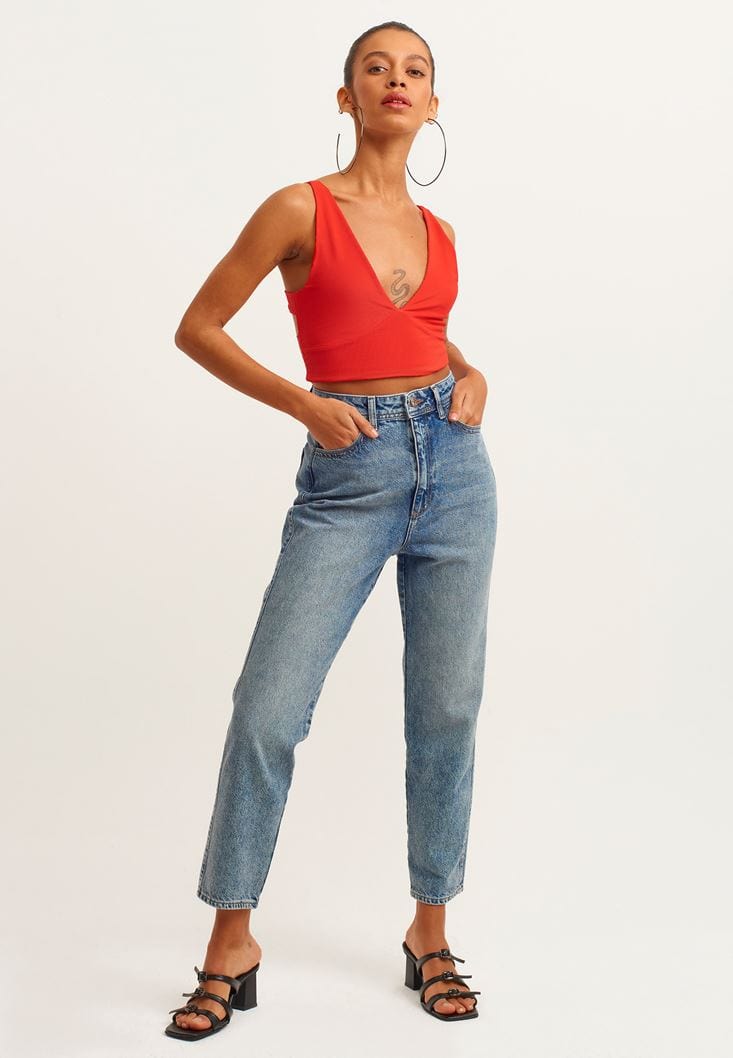 OXXO Womens Tops L / Red OXXO - Lace Detail Crop Top