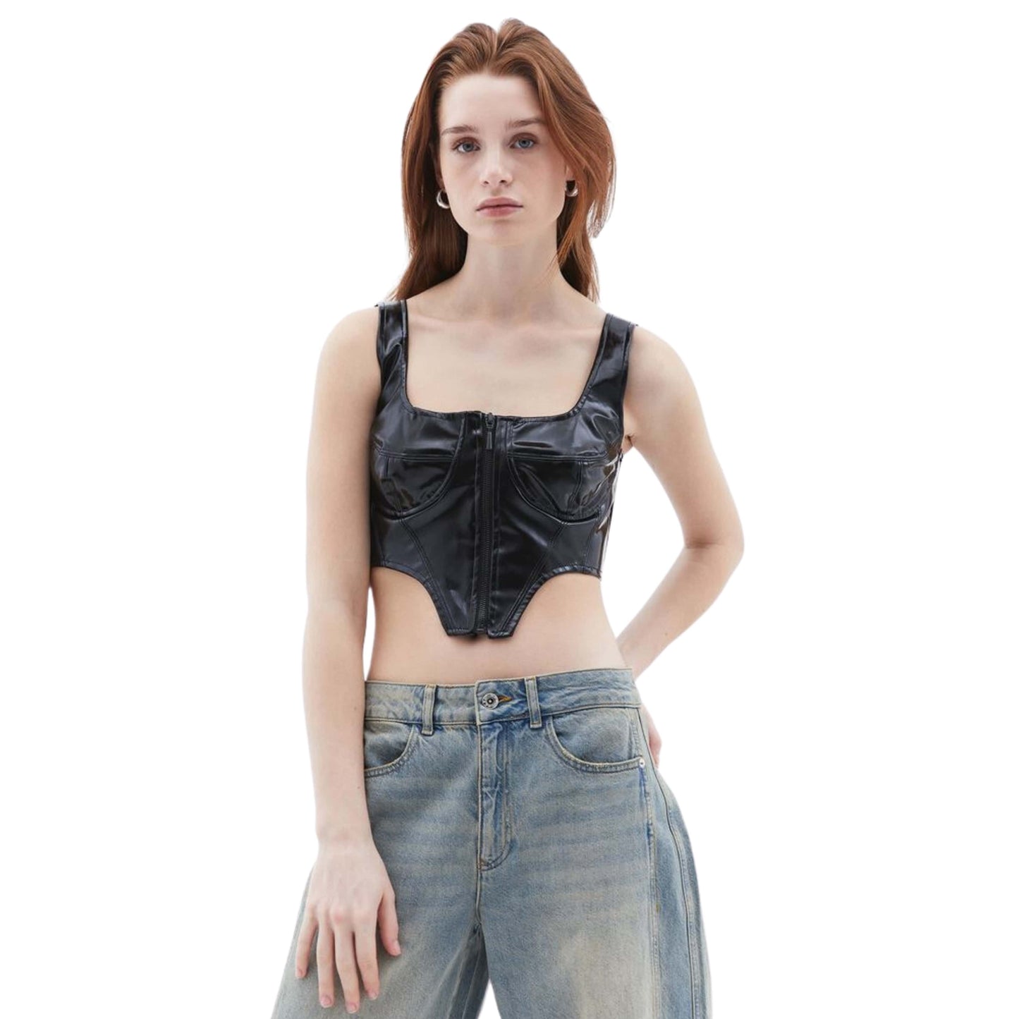 OXXO Womens Tops XS / Black OXXO - Patent Leather Singlet with Zipper Detail
