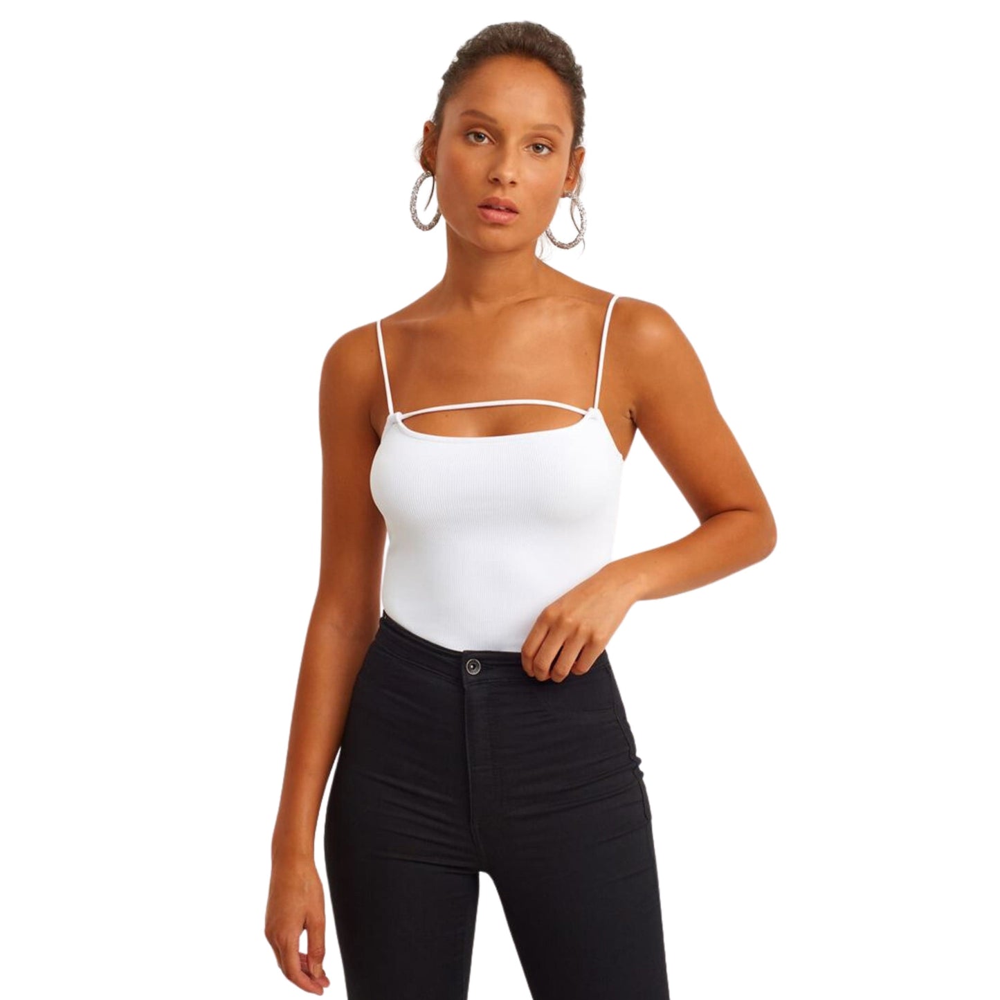 OXXO Womens Tops M / White OXXO - Piping Detailed tank Top